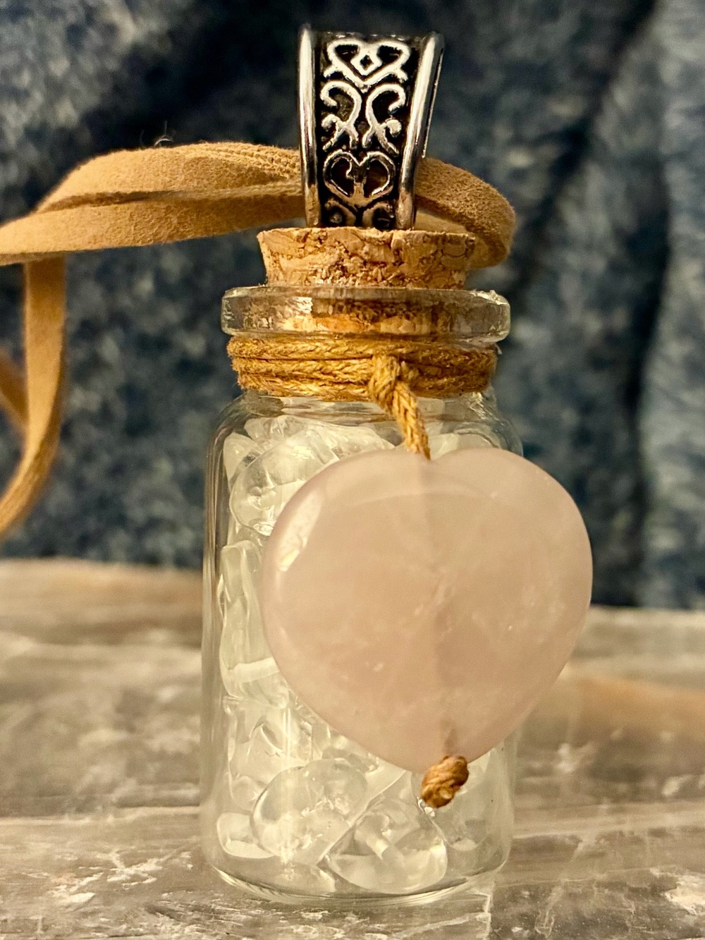 Rose Quartz Heart Pendant Necklace - Unbranded